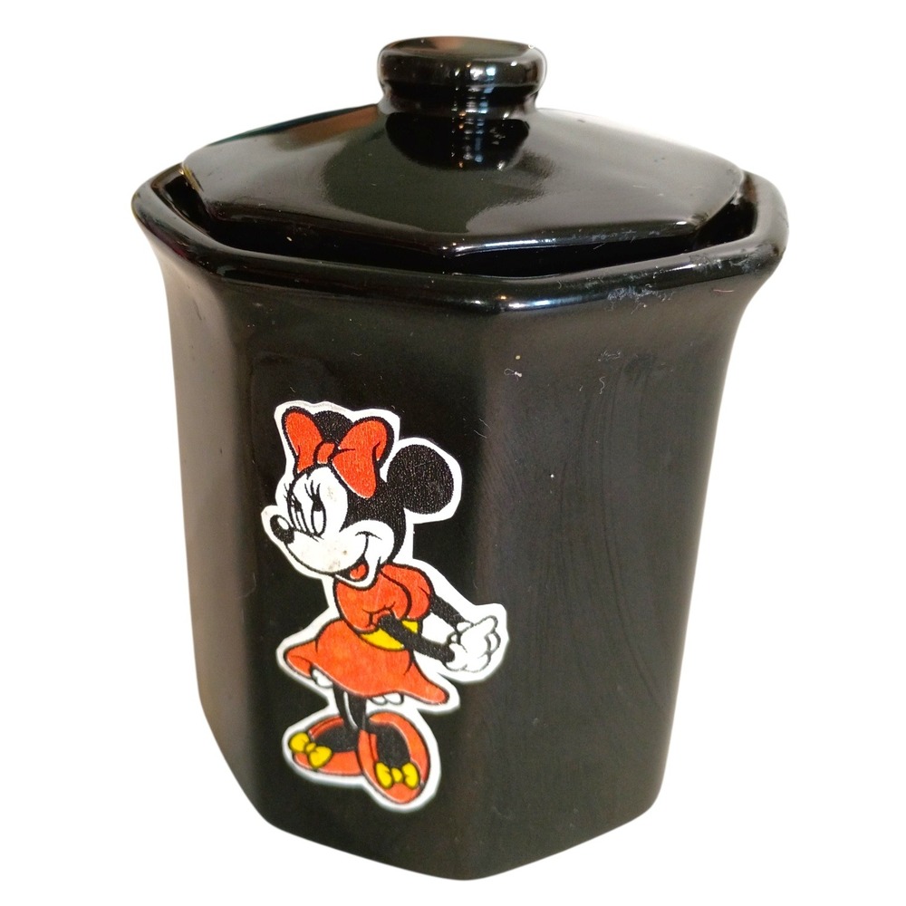 Disney Minnie Mouse Black‎ Ceramic Octagonal Canister Jar with Lid Retro Style